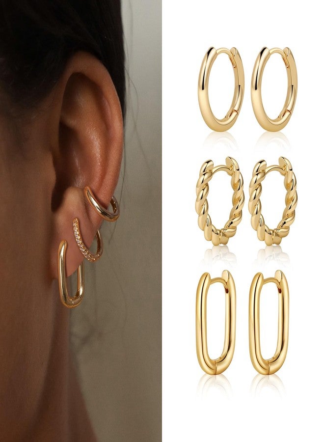 MIDEEO Gold/Silver Chunky Hoop Earrings Set for Women, 14K Gold Plated Twisted Huggie Hoop Earring Hypoallergenic Thick Open Lightweight Chunky Hoop Earrings Jewelry for Gifts - Image 2